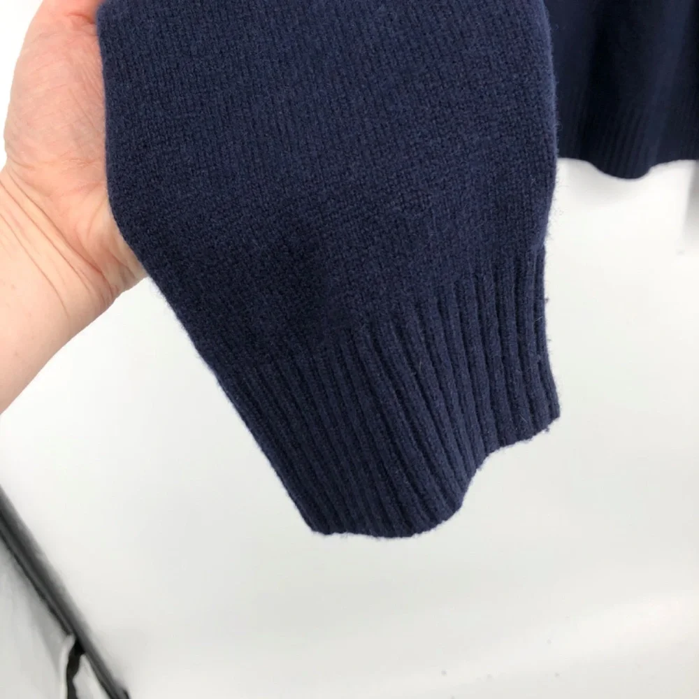 J Crew Mens Sweater Size XL Navy Blue Merino Wool Half Zip Rib Cuff Hem Pullover